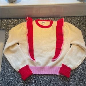 Ruffled white, pink, and red sweater